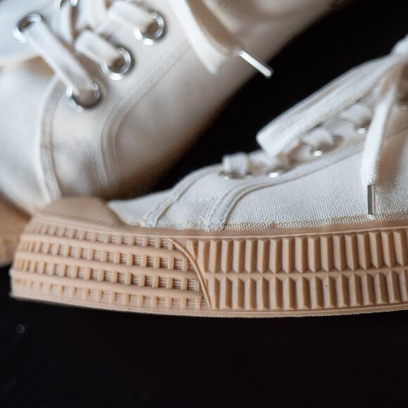 Novesta Cream and White Sneakers with Rubber Toe Cap - Picture 3 of 9